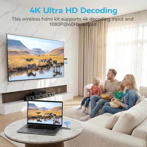 2026 New Wireless HDMI Transmitter and Receiver, 360FT/110M Extender 4K Decode 1080P@60Hz Output with LED Display, Plug&Play 5.8+2.4G Streaming Video/Audio from PC/Laptop/TV Box to Monitor