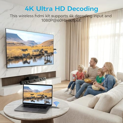 2026 New Wireless HDMI Transmitter and Receiver, 360FT/110M Extender 4K Decode 1080P@60Hz Output with LED Display, Plug&Play 5.8+2.4G Streaming Video/Audio from PC/Laptop/TV Box to Monitor