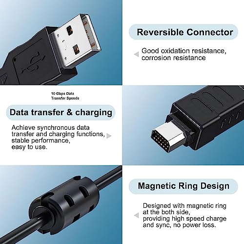 150cm Black 12Pin USB Data Transfer and Charging Cable for Olympus Tough TG 630 830 860 870 TG-2, SZ-10 SZ-11 SZ-14 C-170 C-180 C-480 C-500, Stylus 5010 Pen-E Series