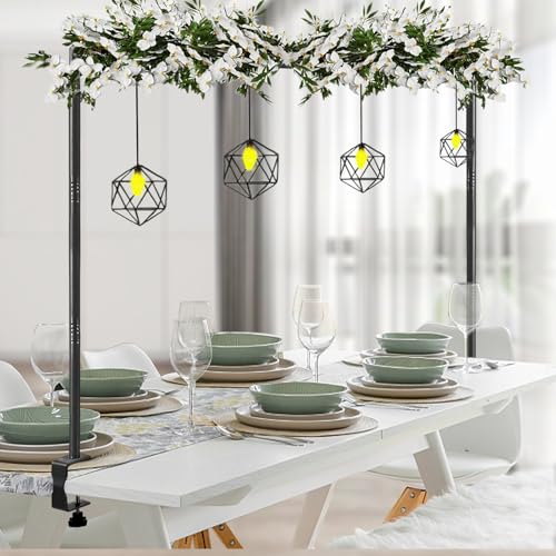 ParseBio Over The Table Rod Stand with Clamps Adjustable 31"-110" Length 31"-64" Height, Table Balloon Arch Stand for Wedding Easter Engagement Party, Black Table Arch Frame Hanging Decor Rod - color: Black
