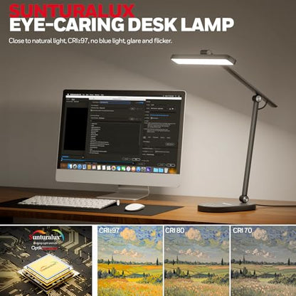 Honeywell Desk Lamp for Home Office, H4 Sunturalux™ Eye-Caring LED Desk Light, 700LM Dimmable Desk Lamp with Timer, Adjustable Desk Reading Light, Touch Auto Dimming Table Lamp for Study, Bedroom - color: Black