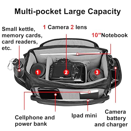CADeN Camera Bag Case Shoulder Messenger Bag with Tripod Holder Compatible for Nikon, Canon, Sony, DSLR SLR Mirrorless Cameras Waterproof (Black, Small) - size: Small