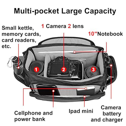 CADeN Camera Bag Case Shoulder Messenger Bag with Tripod Holder Compatible for Nikon, Canon, Sony, DSLR SLR Mirrorless Cameras Waterproof (Black, Small) - size: Small