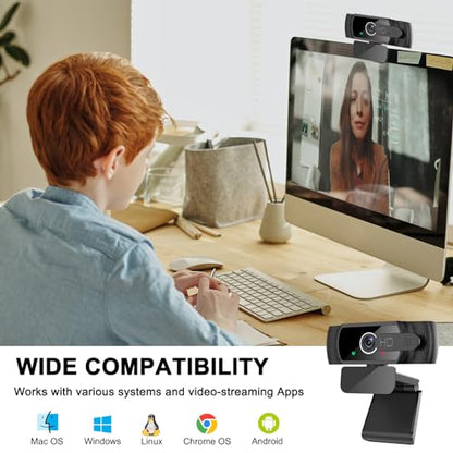 skybess 1080P HD Webcam, Live Stream Web Camera with Microphone and Privacy Cover - 110° View USB Webcam for PC Zoom Video Conferences, Calls, Skype, YouTube, Facetime, etc - Plug and Play