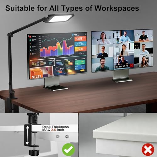 NS Desk Lamp for Home Office, LED Desk Lamp with Webcam Light for Video Calls, Dimmable 3000K-6500K Desk Light with Remote, Timer, Memory, Adjustable Swing Arm, CRI95+ - color: Black 1 Pack