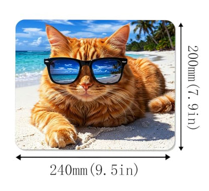 Cat Lovers Gifts Sunshine Beach Cat Cute Mouse Mat, Waterproof Non Slip Rubber Base Mouse Pad for Office Laptop, 9.5x7.9x0.12 Inch - color: Cat With Glass
