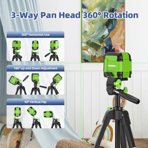 Huepar 60-Inch Lightweight Tripod Portable Adjustable Tripod for Laser Level with 3-Way Swivel Pan Head, 2 Bubble Levels, 1/4" and 5/8" Thread Mount for Varieties Tools, Only for Indoor Basic Work - size: 60-Inch