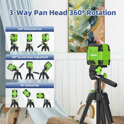 Huepar 60-Inch Lightweight Tripod Portable Adjustable Tripod for Laser Level with 3-Way Swivel Pan Head, 2 Bubble Levels, 1/4" and 5/8" Thread Mount for Varieties Tools, Only for Indoor Basic Work - size: 60-Inch