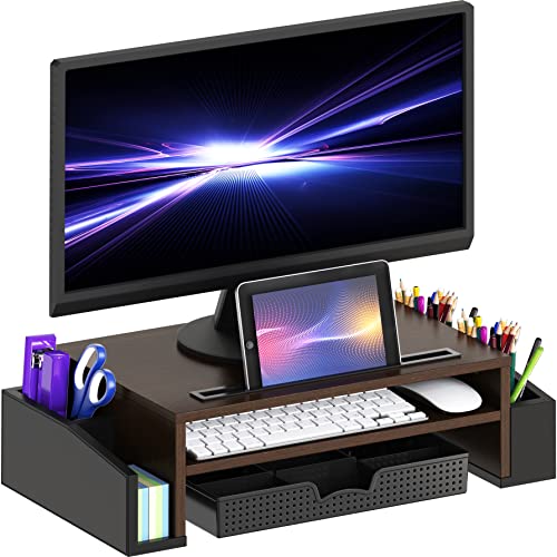 Simple Houseware Desk Monitor Stand Riser with Adjustable Organizer tray, Espresso - color: Espresso