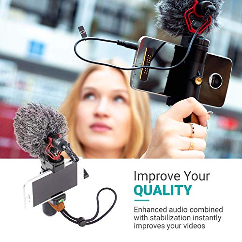 Movo Smartphone Vlogging Kit for iPhone with Shotgun Microphone, Grip Handle, Wrist Strap for iPhone and Android Smartphones for TIK Tok, Vlog, YouTube Starter Kit and Content Creator Kit