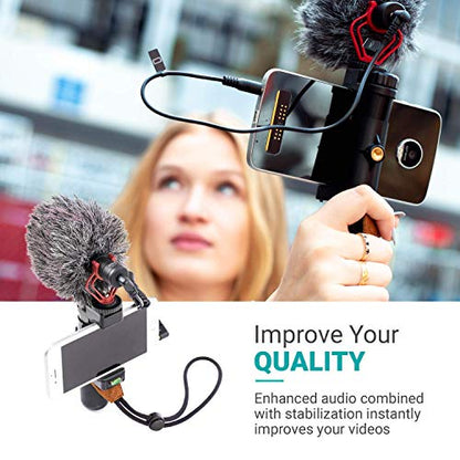 Movo Smartphone Vlogging Kit for iPhone with Shotgun Microphone, Grip Handle, Wrist Strap for iPhone and Android Smartphones for TIK Tok, Vlog, YouTube Starter Kit and Content Creator Kit