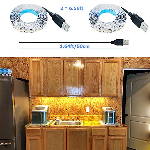 USB LED Strip Light Warm White 3000K 5V USB Powered 13.12ft/4M 240LEDs Flexible SMD2835 High Brightness No-Waterproof IP20 LED Tape Lights(2pcs x 6.6ft) - color: Warm White