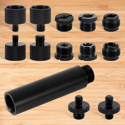 13pcs Microphone Stand Adapter Screws with Extension Tubes, Aluminum Alloy 3/8" to 5/8" & 1/4" Thread Converters Mic Screw Adapter Accessories for Mic Boom Arm Mount Camera Tripod Fill Light - style: Adapter screw+extension tube set