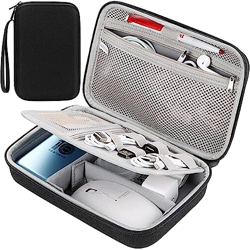Hard Electronic Organizer Travel Case Electronics Accessories Organizer Pouch Bag Double Layer Shockproof Box for MacBook Power Adapter Chargers Cord Flash Drive Apple Magic Mouse Pencil Power Bank - color: Black