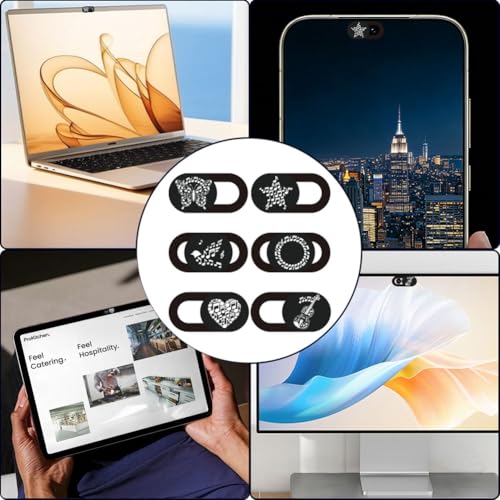 6Pcs 6 Styles Laptop Camera Cover Music Notes Privacy Guard Accessories, 0.04 Inch Ultra Thin Webcam Cover Protector Blocker for Desktop Computer Tablet Notebook Mini PC Home Office Use - color: Musical Note