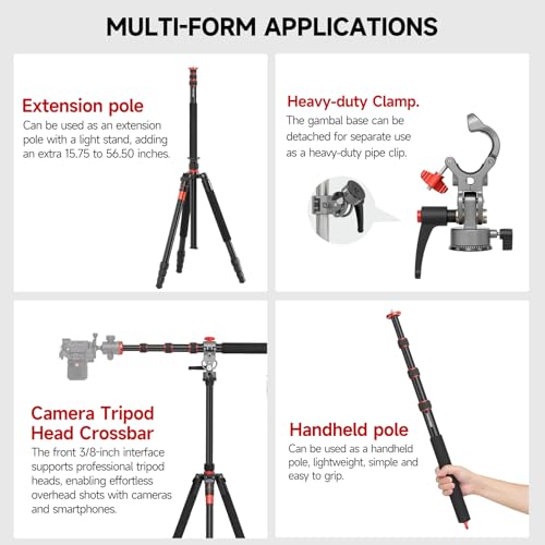 AMBITFUL 56.5" Heavy Duty Tripod Extension Boom Arm, 360° Swivel Overhead Camera Mount with 1/4"-3/8" Screw, 22lbs Load Capacity for Photography & Live Streaming - size: GM08-Tripod