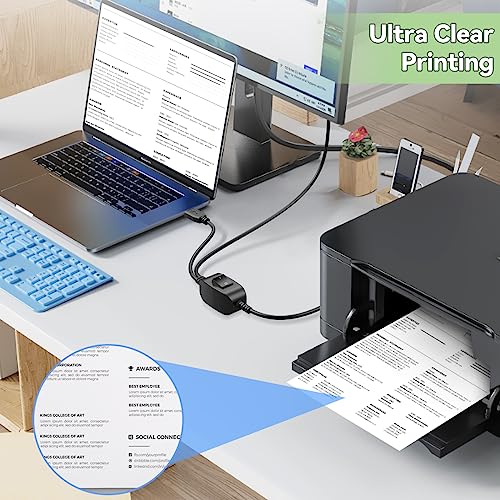 Herfair Printer Cable Splitter 1 in 2 Out Printer Splitter for Two Computers USB-B Male to Dual USB Male Y Cable for Two Computers Share One Printer/Scanner/Fax Machine - 2.5M/8FT, Black - size: 2.5
