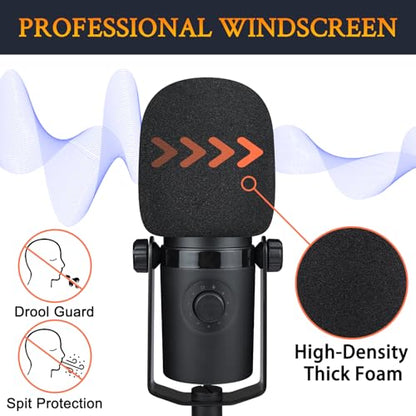 SOULWIT 2Pcs Pop Filter for MAONO PD400X Dynamic, Protective Mic Cover Windscreen Foam - Black