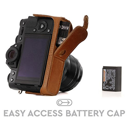 MegaGear Ever Ready Leather Camera Half Case and Strap Compatible with Fujifilm X-T30, X-T20, X-T10 - color: Light Brown