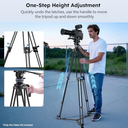 SIRUI Professional Video Tripod, Carbon Fiber Fluid Head, 5kg/11lbs, Stepless +90°/-70° Tilt & 360° Pan, One-Step Height Adjustment, QR Plate for DJI RS Series, Max 70.9in for DSLR Camcorder(SQ75+S5X) - style: Carbon Fiber Tripod