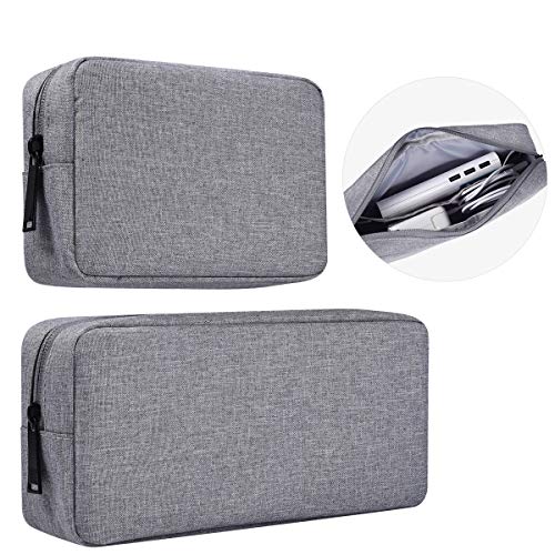 Portable Electronics Accessories Storage Bag, 2PCS Big + Small Carrying Case Travel Cable Organizer Cosmetic Bag Pouch Compatible Hard Drive, Power Bank, Mouse, Laptop Charger, Cellphone, Gray - color: Light Gray