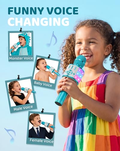 Amazmic Kids Karaoke Microphone Machine Toys for Girls Bluetooth Microphone with LED Light, Father's Day Birthday Gift for Girls Boys 3 4 5 6 7 8 9 10 11 12 Year Old Kids Toys(Blue) - color: Blue