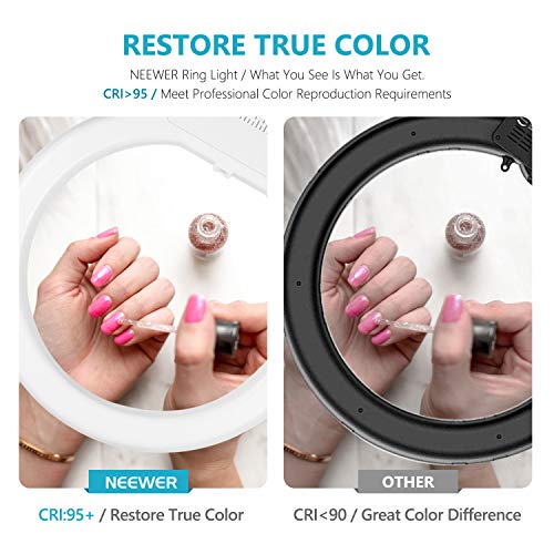 NEEWER 18 Inch Ring Light with Tripod Stand, 55W Large LED Ringlight, Cold Shoe Phone Holder Compatible with iPhone Camera for Video Recording Photography Streaming Selfie Makeup Studio Photo, RL-18