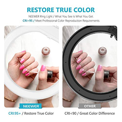 NEEWER 18 Inch Ring Light with Tripod Stand, 55W Large LED Ringlight, Cold Shoe Phone Holder Compatible with iPhone Camera for Video Recording Photography Streaming Selfie Makeup Studio Photo, RL-18