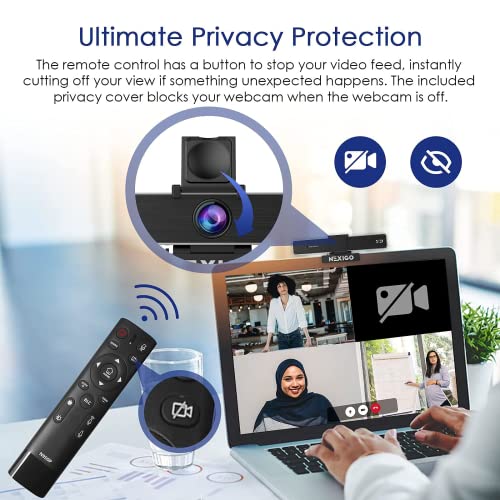 Zoom Certified NexiGo N950P Pro 4K Zoomable Webcam with Remote and Software Control, Sony Starvis Sensor, 5X Digital Zoom, Web Camera with Dual Stereo Mics (Renewed) - style: 4K Webcam w/ Remote