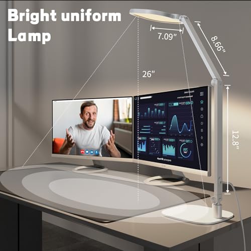LitONES LED Desk Lamp for Home Office, Professional Eye-Caring Diffused Desk Light, 3 Color 10 Brightness Computer Light, Dimmable Office Lamp with Memory & Timer Func, Metal Swing Arm Table Lamp - color: White