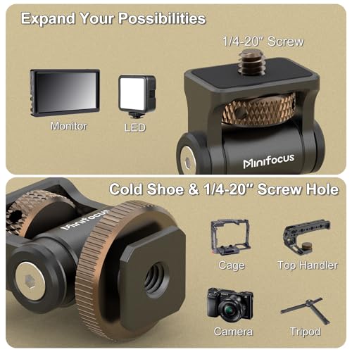 MINIFOCUS Camera Monitor Mount with Cold Shoe, 1/4" Screw for 5" & 7" Field Monitors, 160° Tilt Adjustable Holder for Field Monitor, LED, Flash and Video Shooting Photography Accessories - style: S1102-G