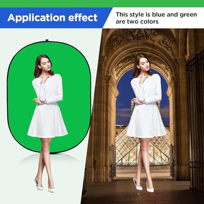 Portable Green Screen Backdrop with Stand,Foldable 5x7ft Chromakey Blue&Green Screen 2 in 1 Pop Up Collapsible Backdrop for Photo and Video Shooting,Gaming (Green & Blue) - color: Green & Blue
