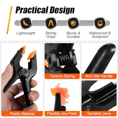 RELBRO Spring Clamps, 4.5 Inch Large Plastic Clips for Balloon Arch Backdrop Craft Decoration, Heavy Duty, Black, 10 Pcs - size: 4.5 Inch