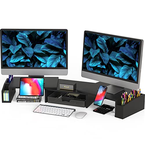 Simple Houseware Desk Dual Monitor Stand Riser with Drawer, Black - color: Black