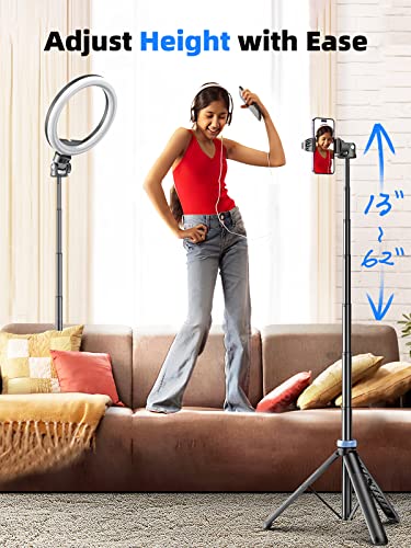 Kaiess 62" Phone Tripod & Selfie Stick, Extendable Photography Light Stand with Wireless Remote, Solidest, Portable, Lightweight, Compatible with iPhone/Android Phone - color: Black