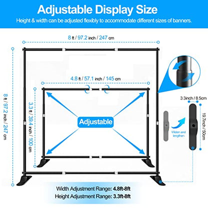 FUDESY 8x8 ft Backdrop Banner Stand, Heavy Duty Adjustable Background Stand Kit with Carrying Bag, Step and Repeat Photography Frame Stand for Trade Show Display Photo Booth Parties - size: 8x8ft