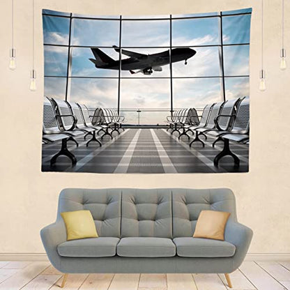 17x10ft Fabric Airport Backdrop Lounge with Plane Pilot Jet Birthday Party Video Recording Zoom Meeting Conference Baby Shower Photoshoot Business Studio Decoration Photography Props - size: 17x10FT