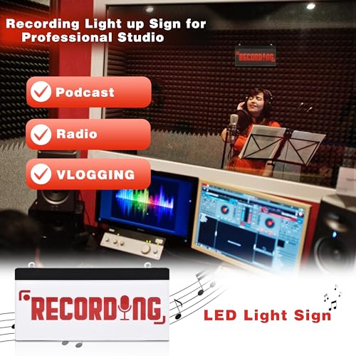 LED Acrylic Wall Recording Sign, Forest & Twelfth Recording Studio Lighted Sign for Professional Studio Setup, Podcast, Radio & More, USB Powered (Recording)