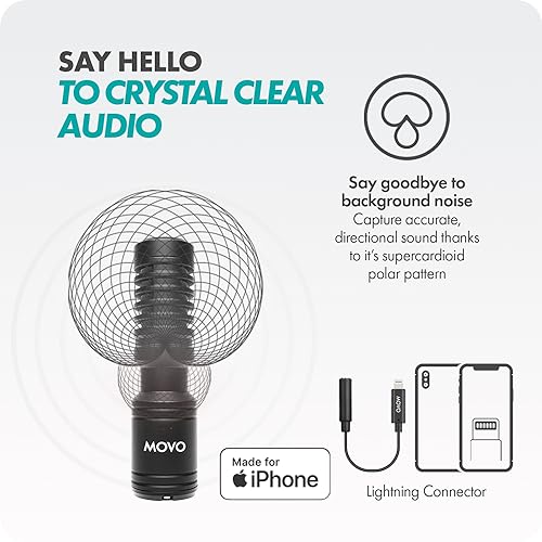 Movo iVlog1 Vlogging Kit - iPhone Lightning Compatible YouTube Starter Kit - Shotgun Microphone, Mini Tripod, LED Light, Wide-Angle Lens, Lightning Adapter