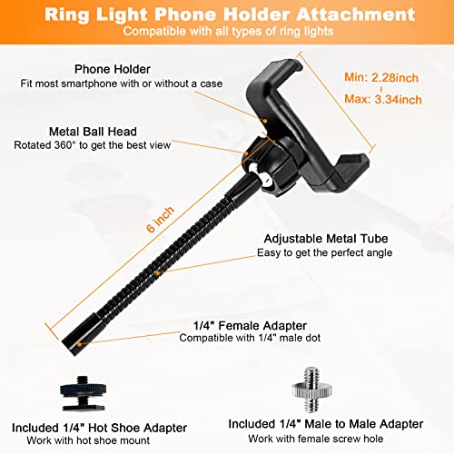 Ring Light Phone Holder Universal Phone Holder for Ring Light with 1/4 and Hot Shoe Adapter, Flexible Phone Mount for RingLight and Tripod Stand - size: Standard