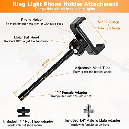 Ring Light Phone Holder Universal Phone Holder for Ring Light with 1/4 and Hot Shoe Adapter, Flexible Phone Mount for RingLight and Tripod Stand - size: Standard