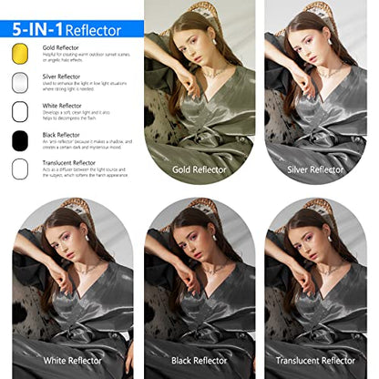 NEEWER 24"x36"/60x90cm Light Reflectors for Photography, Portable 5 in 1 Collapsible Multi Disc with Bag - Translucent, Silver, Gold, Black, White Diffuser for Studio and Outdoor Lighting - size: 24" x 36"