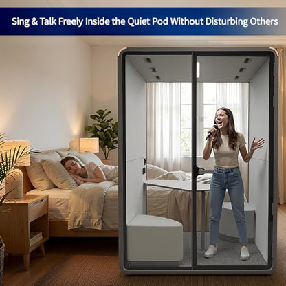 Soundproof Office Pod Booth, 2 Person Meeting Pod Black, Quiet Meeting Pod with Acoustic Panels, Portable Modular Pod, Mobile Sound Proof Booth, Privacy Phone Booth for Calling H92in W63in D55in