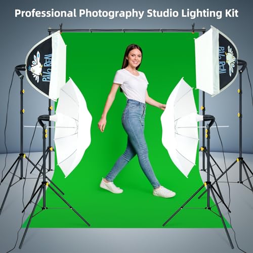 LINCO Lincostore Photo Video Studio Light Kit AM174 - Including 3 Color 5x10ft Backdrops (Black/White/Green) Background Screen