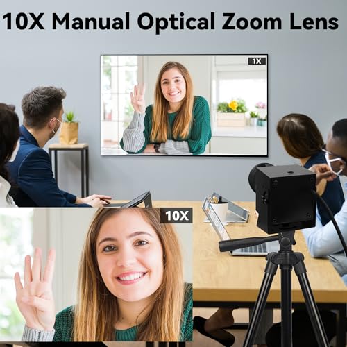 48MP USB Webcam 8K Ultra HD Color Camera with 5-50mm 10X Manual Optical Lens 6000P Industrial Security Video Camera Close-Up Zoom Function Plug-and-Play for Windows, Linux, Mac OS