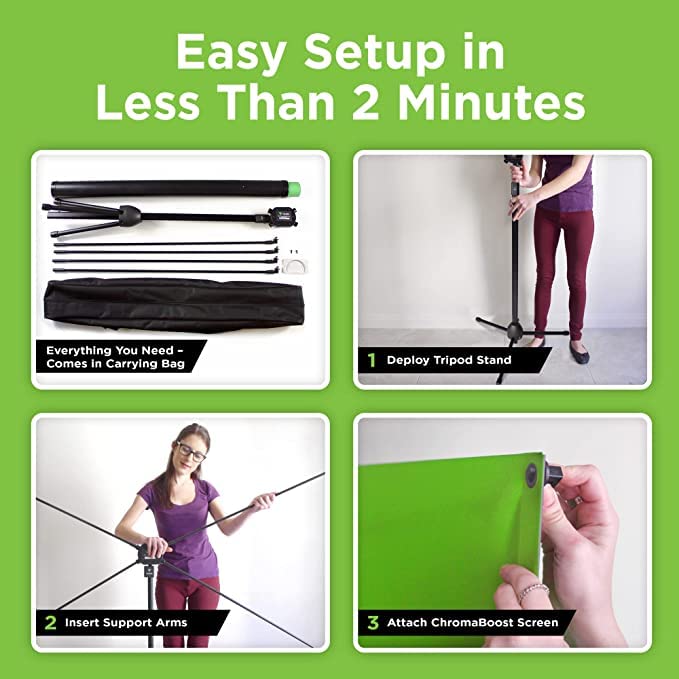 Valera 70in Green Screen Backdrop with Stand for Streaming, Ultra Portable 2 Min Setup, Portrait & Landscape, Tripod & Wall Mount, for Tiktok Zoom Video Meetings & More, +1k Free Backgrounds Included - size: 70 Inch