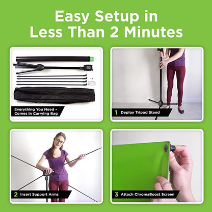 Valera 70in Green Screen Backdrop with Stand for Streaming, Ultra Portable 2 Min Setup, Portrait & Landscape, Tripod & Wall Mount, for Tiktok Zoom Video Meetings & More, +1k Free Backgrounds Included - size: 70 Inch