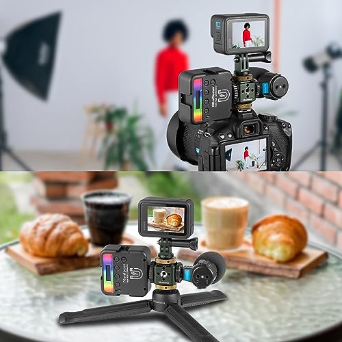MINIFOCUS Camera Hot Shoe Extension Bracket with Quadruple Cold Shoe Mounts Adapter for Microphone LED Video Light, Aluminum Shoe Mount Holder with 1/4''&3/8'' Thread Hole and Arri-locating Hole
