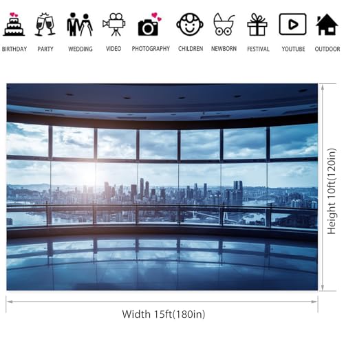 15x10ft Business Office Window Backdrop Modern City View Office Video Conference Photography Background Home Office Indoor Decor Banner Adult Man Woman Artistic Portrait Photo Studio Prop - size: 15x10ft