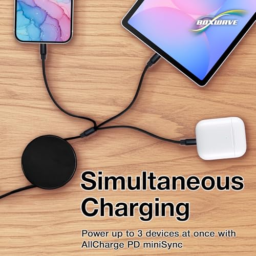 BoxWave Cable Compatible with JYYXF Fotorgear MS01 Vlog Monitor (3.9 in) - AllCharge PD miniSync (100W), Retractable High-Speed Charging Portable USB Cable - Jet Black